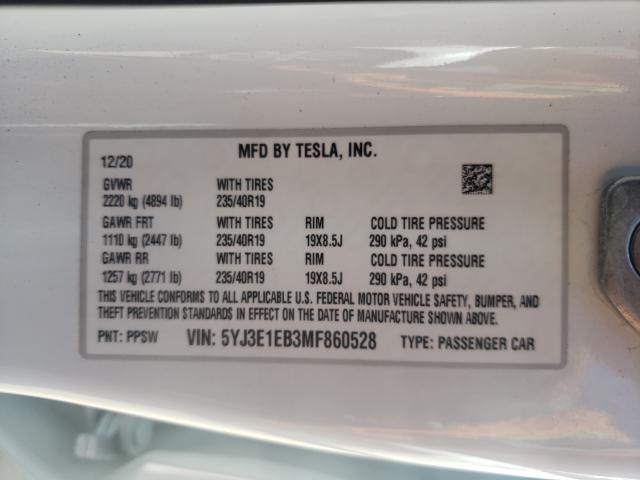 2021 TESLA MODEL 3 5YJ3E1EB3MF860528