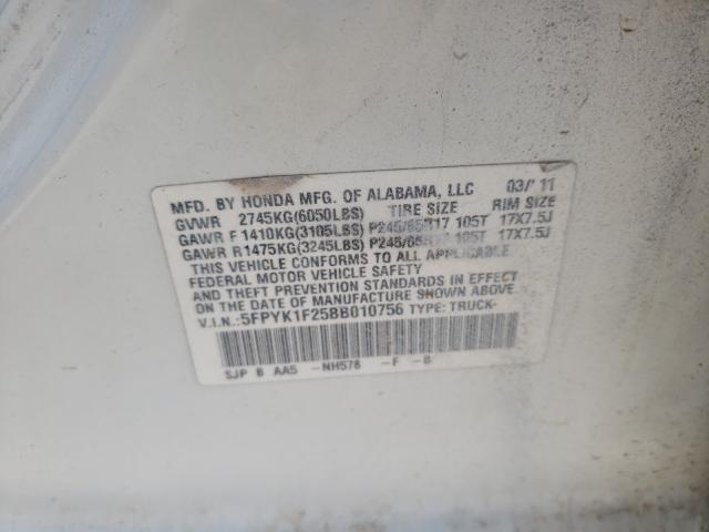 2011 HONDA RIDGELINE 5FPYK1F25BB010756