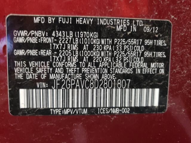 2013 SUBARU XV CROSSTR JF2GPAVC8D2801807