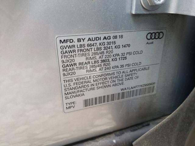 VIN WA1LAAF77KD000636 2019 Audi Q7, Premium Plus no.10