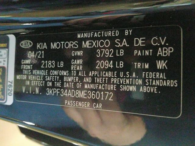 2021 KIA FORTE GT L 3KPF34AD8ME360172