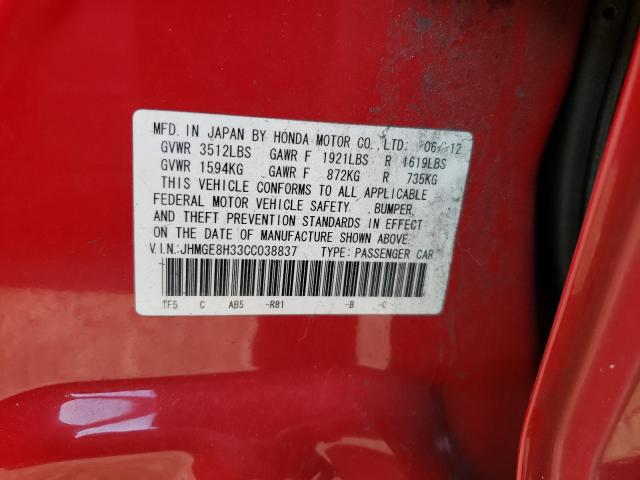 2012 HONDA FIT JHMGE8H33CC038837
