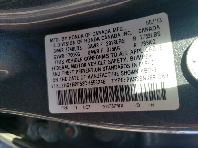2013 HONDA CIVIC LX 2HGFB2F53DH553246