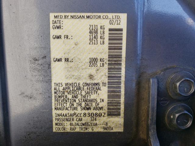 2012 NISSAN MAXIMA S 1N4AA5AP5CC830802