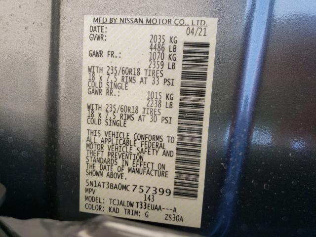 2021 NISSAN ROGUE SV 5N1AT3BA0MC757399