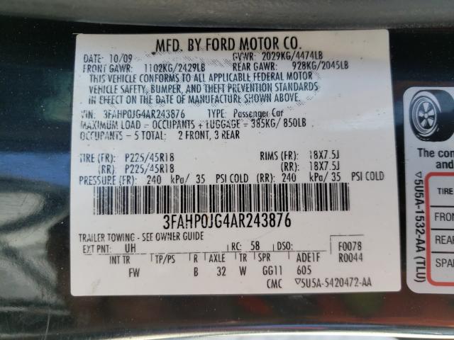 2010 FORD FUSION SEL 3FAHP0JG4AR243876