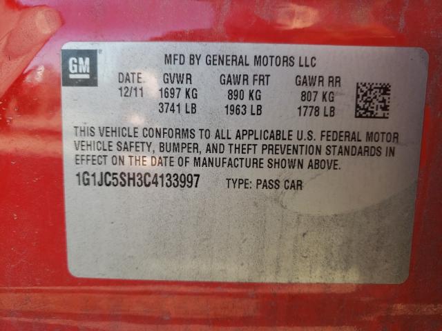 2012 CHEVROLET SONIC LT 1G1JC5SH3C4133997