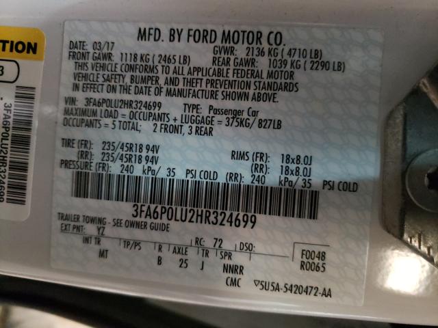 2017 FORD FUSION SE 3FA6P0LU2HR324699