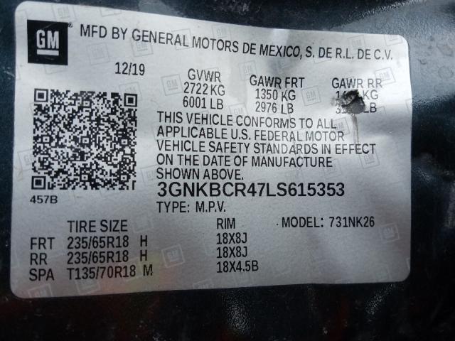 2020 CHEVROLET BLAZER 2LT 3GNKBCR47LS615353