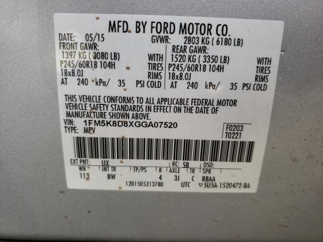 2016 FORD EXPLORER X 1FM5K8D8XGGA07520