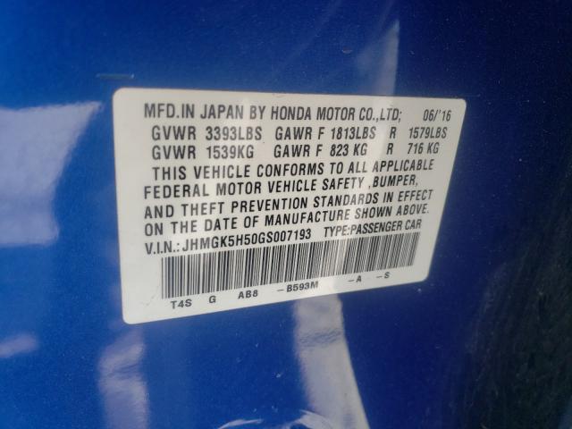 2016 HONDA FIT LX JHMGK5H50GS007193