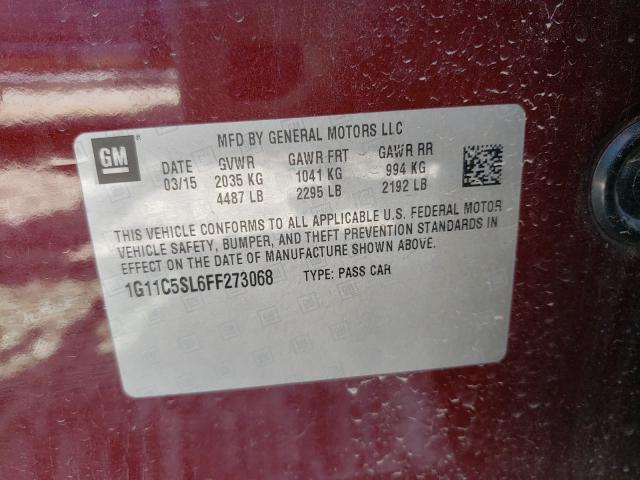 2015 CHEVROLET MALIBU 1LT 1G11C5SL6FF273068