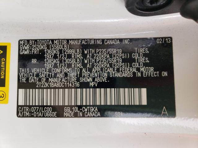 2013 LEXUS RX 350 2T2ZK1BA8DC114316