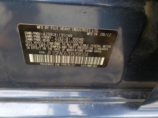 2013 SUBARU IMPREZA PR JF1GPAC67DH208504