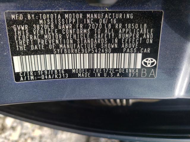 2016 TOYOTA COROLLA L 5YFBURHE9GP542490