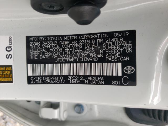 2020 TOYOTA COROLLA LE JTDEPRAE1LJ039940