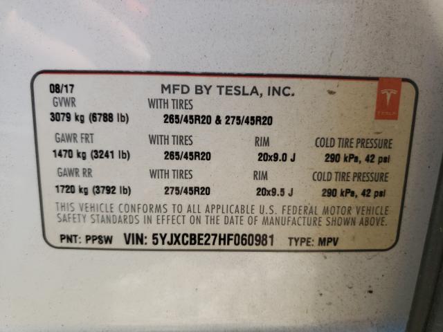 2017 TESLA MODEL X 5YJXCBE27HF060981
