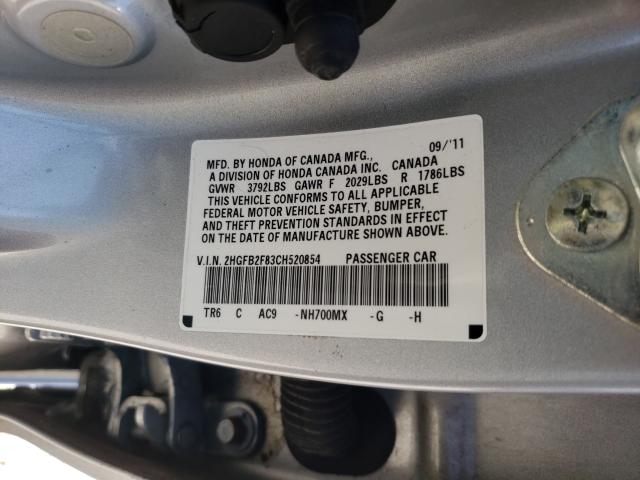 2012 HONDA CIVIC EX 2HGFB2F83CH520854