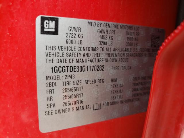 2016 CHEVROLET COLORADO Z 1GCGTDE30G1170282