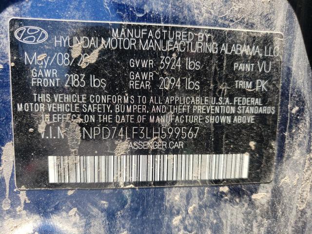 2020 HYUNDAI ELANTRA SE 5NPD74LF3LH599567