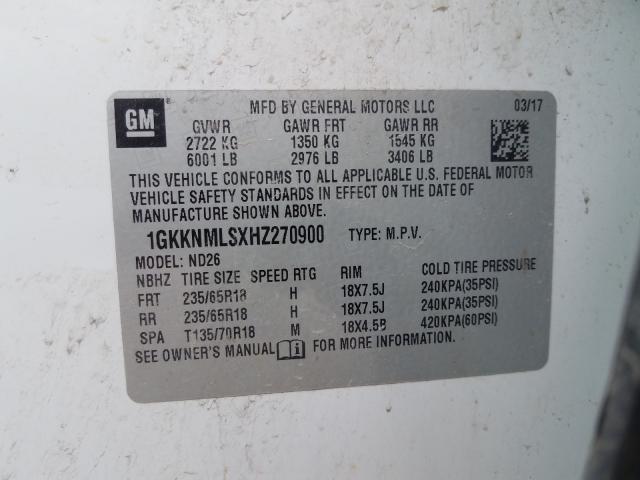 2017 GMC ACADIA SLT 1GKKNMLSXHZ270900
