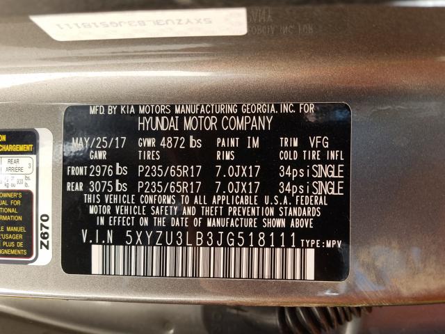 2018 HYUNDAI SANTA FE S 5XYZU3LB3JG518111