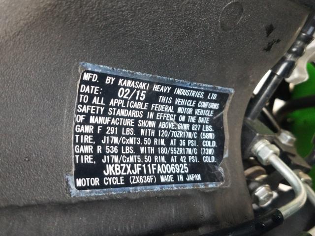 2015 KAWASAKI ZX636 F JKBZXJF11FA006925