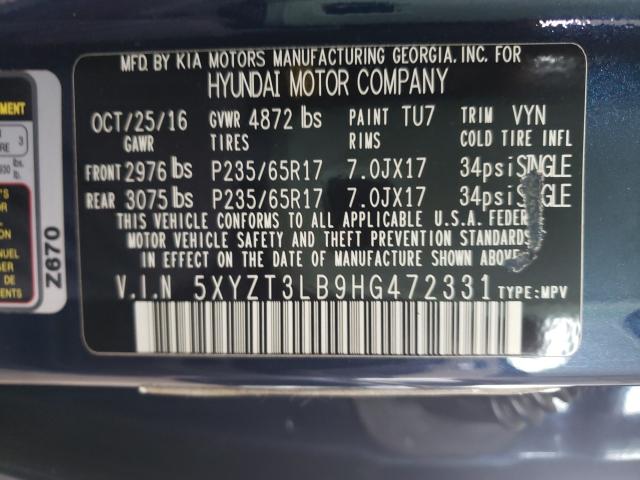 2017 HYUNDAI SANTA FE 5XYZT3LB9HG472331
