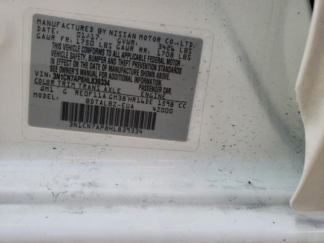 2017 NISSAN VERSA S 3N1CN7AP8HL839334