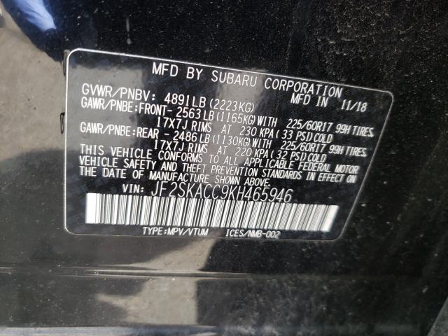 2019 SUBARU FORESTER JF2SKACC9KH465946