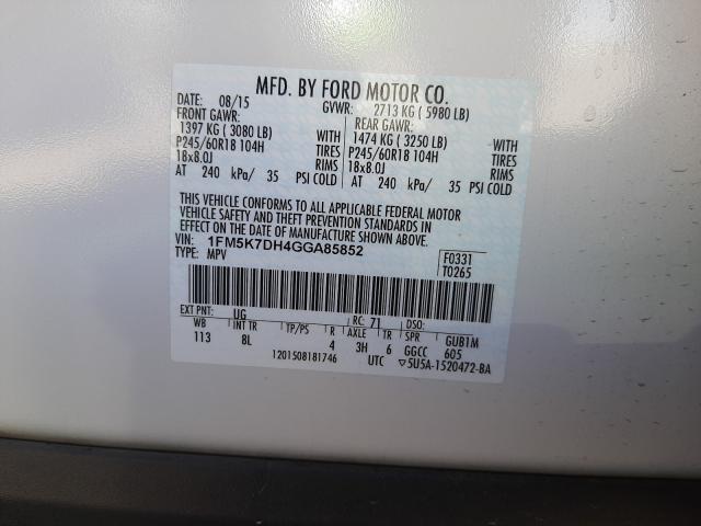 2016 FORD EXPLORER X 1FM5K7DH4GGA85852