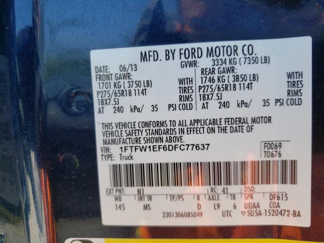 2013 FORD F150 SUPER 1FTFW1EF6DFC77637