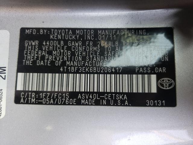 2011 TOYOTA CAMRY BASE 4T1BF3EK6BU206417