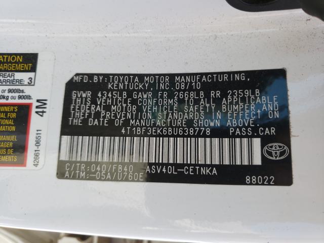 2011 TOYOTA CAMRY BASE 4T1BF3EK6BU638778