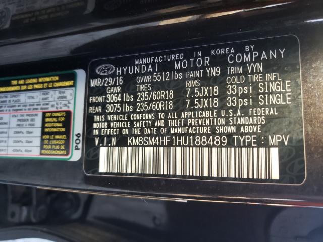 2017 HYUNDAI SANTA FE S KM8SM4HF1HU188489