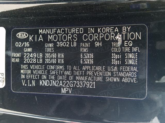 2016 KIA SOUL KNDJN2A22G7337921