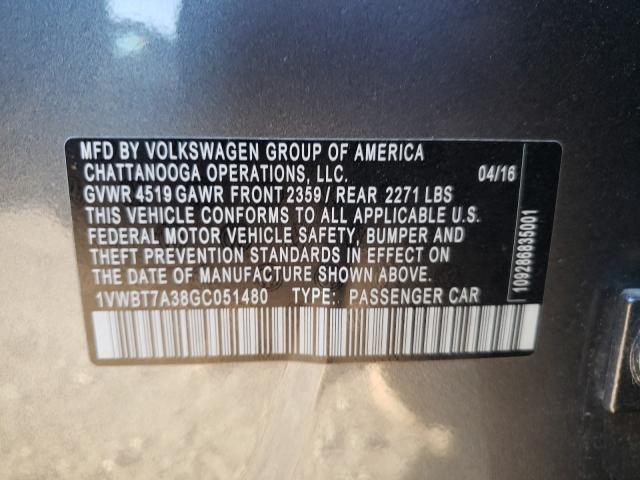 2016 VOLKSWAGEN PASSAT SE 1VWBT7A38GC051480