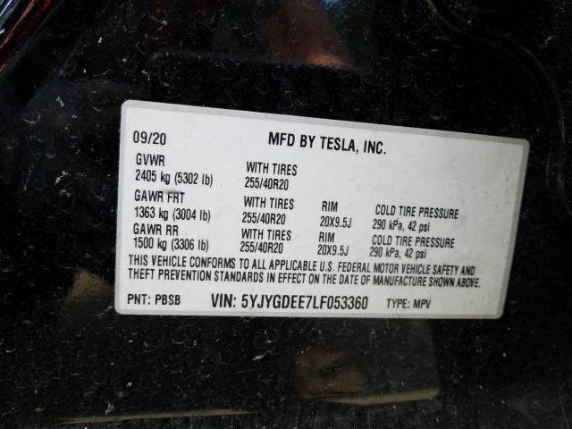 2020 TESLA MODEL Y 5YJYGDEE7LF053360