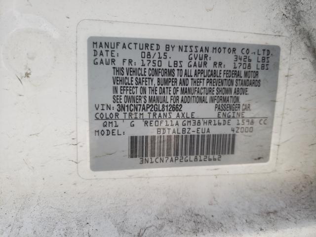 2016 NISSAN VERSA S 3N1CN7AP2GL812662