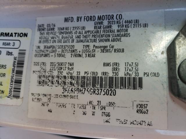 2016 FORD FUSION SE 3FA6P0H75GR375020