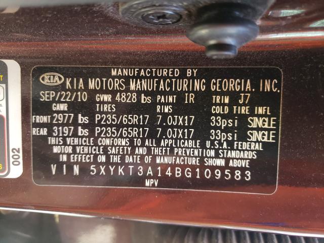 2011 KIA SORENTO BA 5XYKT3A14BG109583
