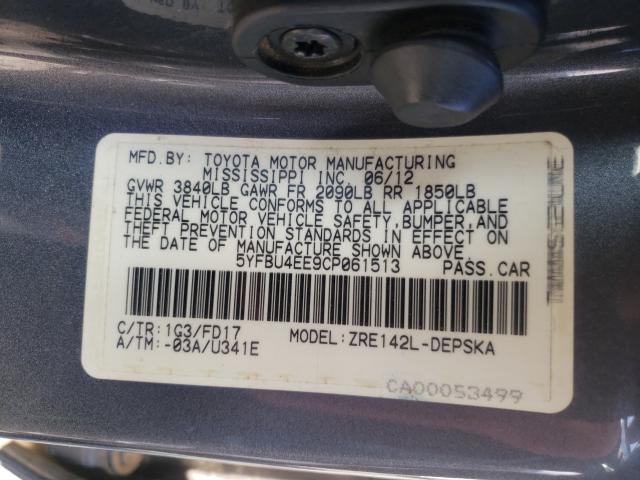 2012 TOYOTA COROLLA BA 5YFBU4EE9CP061513