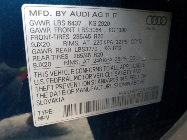 VIN WA1LHAF72JD023834 2018 Audi Q7, Premium Plus no.10