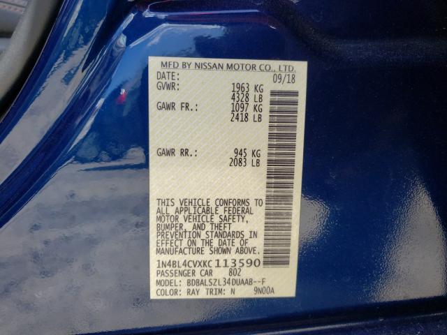 2019 NISSAN ALTIMA SR 1N4BL4CVXKC113590