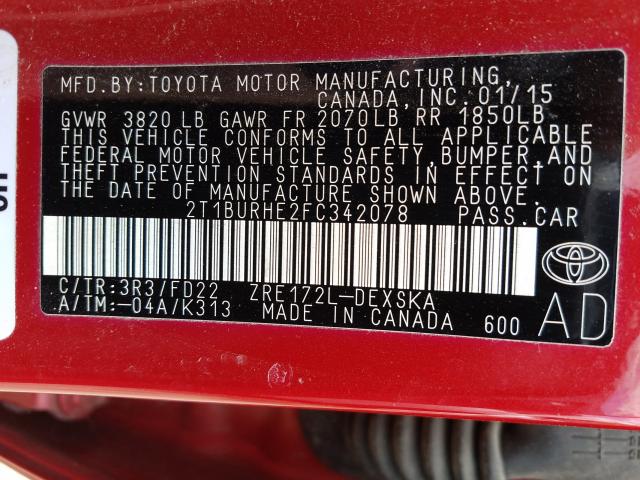 2015 TOYOTA COROLLA L 2T1BURHE2FC342078
