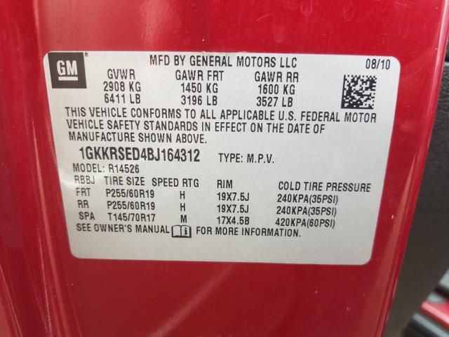 2011 GMC ACADIA SLT 1GKKRSED4BJ164312