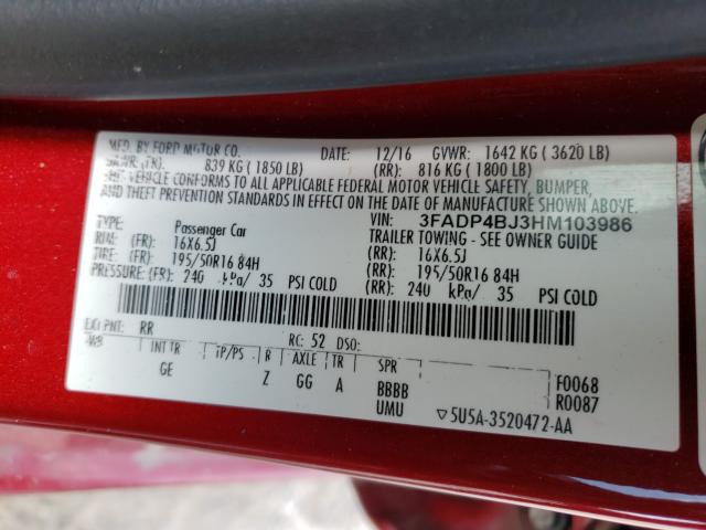 2017 FORD FIESTA SE 3FADP4BJ3HM103986