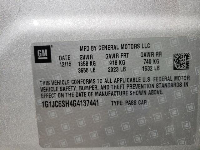2016 CHEVROLET SONIC LT 1G1JC6SH4G4137441