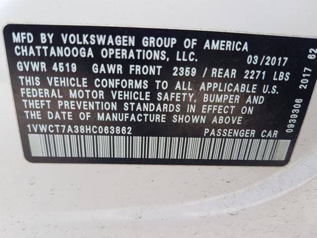 2017 VOLKSWAGEN PASSAT SEL 1VWCT7A38HC063862