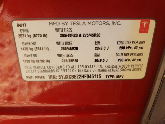 2017 TESLA MODEL X 5YJXCBE22HF046115
